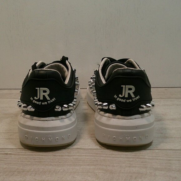 John Richmond Luxury black silver studs leather biker sneakers style Size 35 - Picture 6 of 10